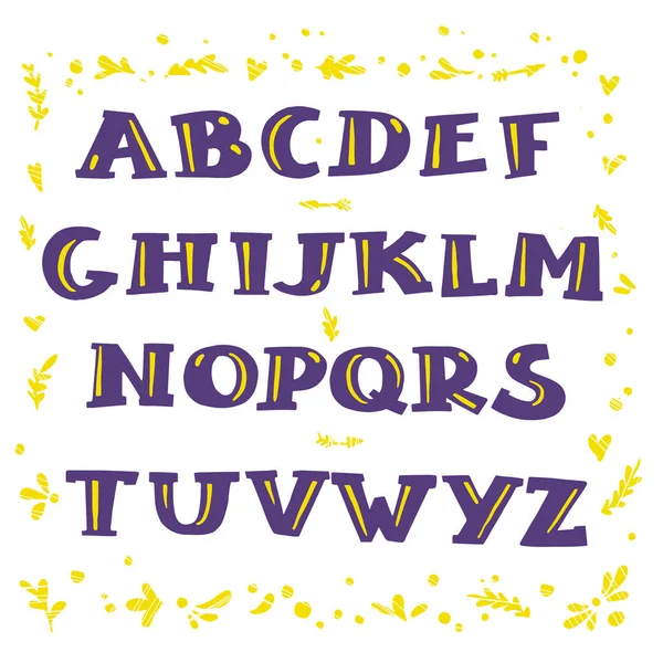 Alphabet Hand Drawn Font Kids Projeto Vetorial Para Cartaz Com — Vetor de Stock