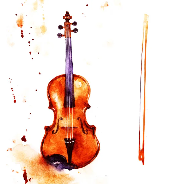 Скрипка Акварельная Иллюстрация Музыкальных Инструментов Белом Фоне — стоковое фото