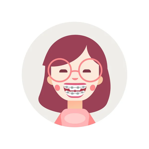 Мила Усміхнена Дівчина Брекетами Зубах Щаслива Дитина Зубною Посмішкою Мультиплікаційний — стокове фото