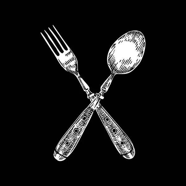 餐具画 复古叉子 厨房银器 手绘线条艺术草图 — 图库照片