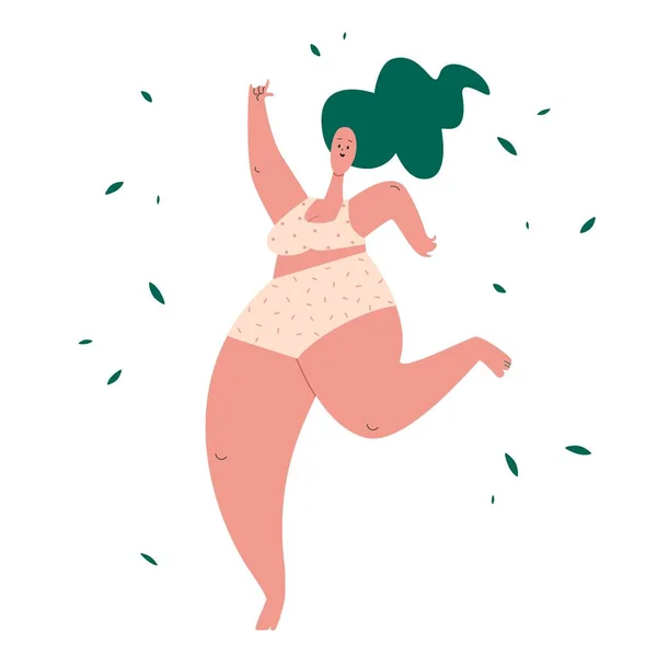 Mais Tamanho Corpo Menina Dançando Mulher Alegre Positiva Pulando Roupas — Fotografia de Stock