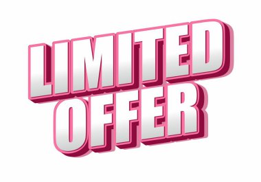 Promosyon materyalleri için uygun, pembe ve beyaz renk şemasına sahip, 3 boyutlu bir teklif içeren cesur ve göz alıcı bir metin grafiği.