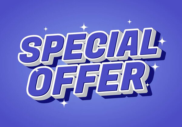 Живая графика с текстом СПЕЦИАЛЬНОЕ ПРЕДЛОЖЕНИЕ жирными, трехмерными буквами на фиолетовом фоне с сверкающими акцентами.