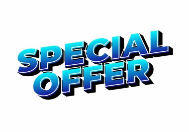 Gölge efektli, grafiksel mavi renk şeması içinde özel teklif kelimelerini içeren cesur metin grafiği