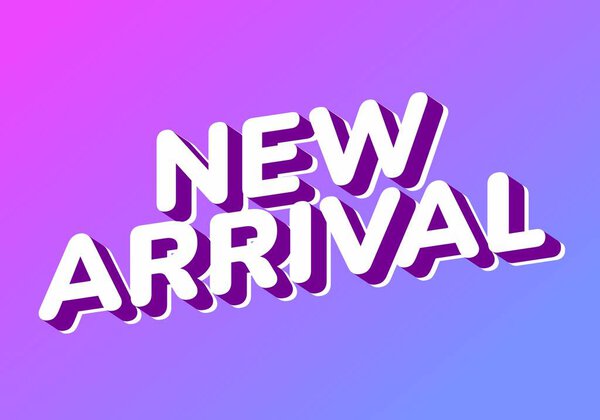 Яркий графический дизайн с текстом New Arrival в жирном 3D стиле. Фон переходит из розового в голубой, создавая современный и привлекательный вид.