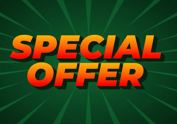 Яркая графика с жирным текстом, который читает СПЕЦИАЛЬНОЕ ПРЕДЛОЖЕНИЕ в градиенте оранжевого и красного на зеленом фоне с излучающими линиями.