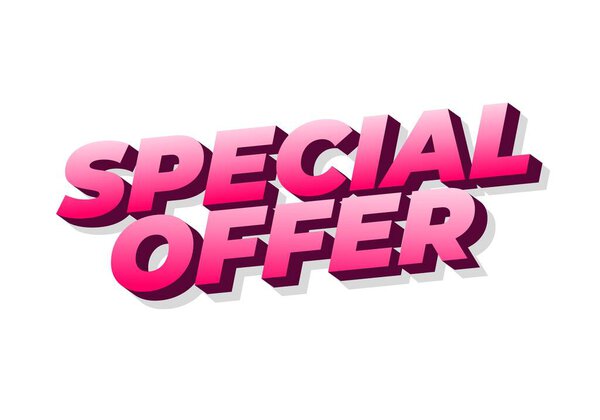 Жирная графическая надпись со словами Special Offer в ярком розовом цвете с 3D-эффектом.