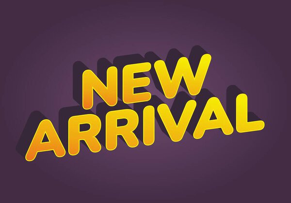 Жирная и красочная текстовая графика со словами New Arrival с эффектом тени на фиолетовом фоне.
