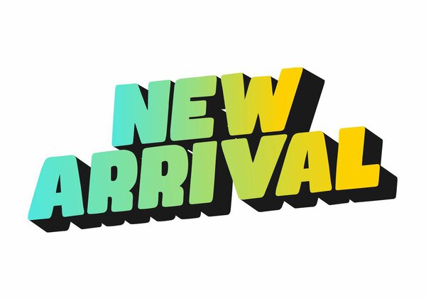 Стилизованная текстовая графика со словами New Arrival в жирном, красочном дизайне с эффектом градиента.
