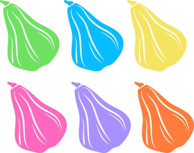 Sonbahar tasarım amaçları için, çeşitli renklerde uzun balkabaklarının parlak basit vektör simgeleri