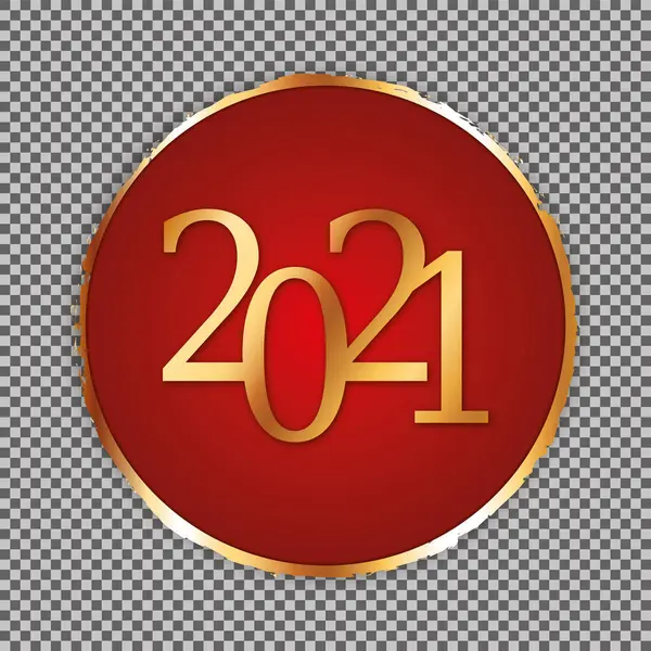 2021 Новый Год Красная Круглая Кнопка Золотой Рамкой Темном Фоне — стоковый вектор