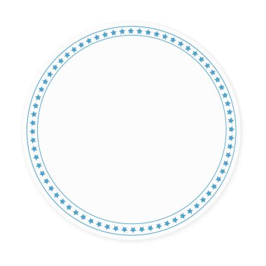 metin için yeri olan mavi yıldızlı beyaz yuvarlak etiket