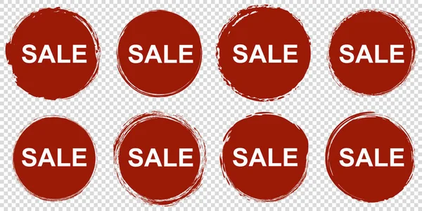 Set Red Sale Banners Brush Painted Circle Transparent Background — Stock Vector