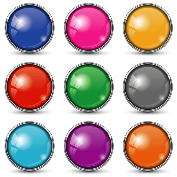 Set Buttons Chrome Frame — Stock Vector