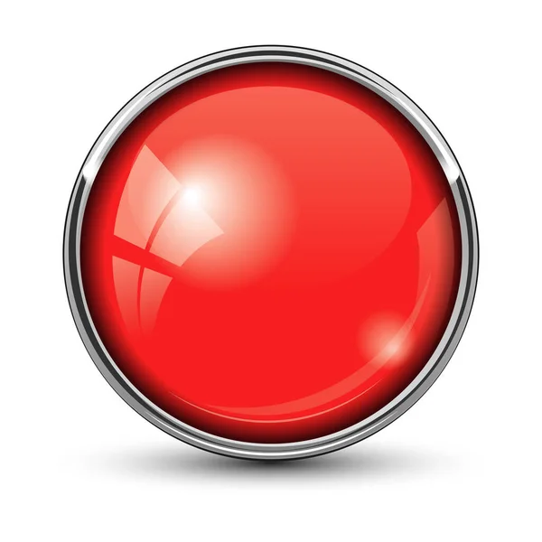 Red Glossy Button Chrome Frame — Stock Vector