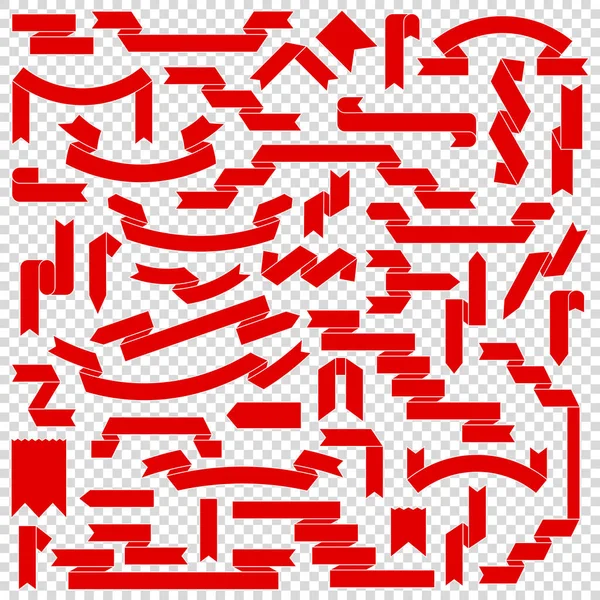 Ensemble Bannière Ruban Rouge Sur Fond Transparent — Image vectorielle
