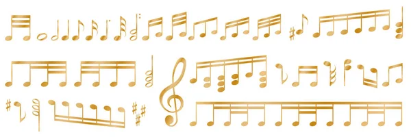 Set Golden Musical Notes White Background — Stock Vector
