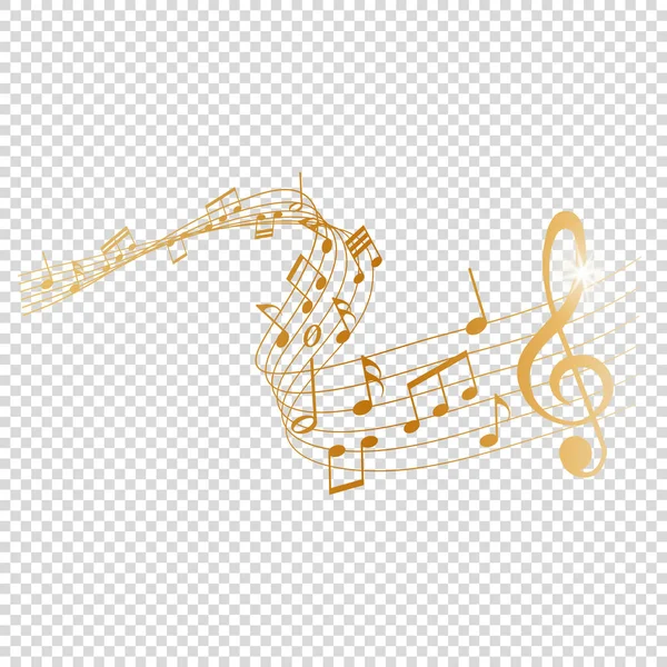 Gold Musical Notes Melody Transparent Background — Stock Vector