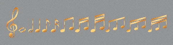 Notas Musicales Doradas Melodía Sobre Fondo Transparente — Vector de stock