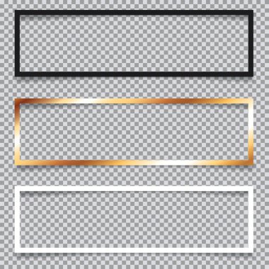 Şeffaf arkaplanda altın, beyaz ve siyah pankartlar