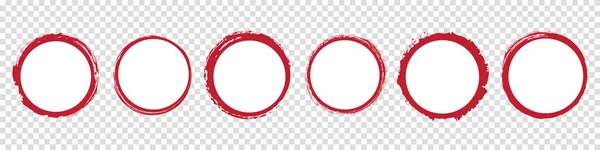 Ensemble Bannières Rondes Rouges Cercle Peint Pinceau Sur Fond Transparent — Image vectorielle