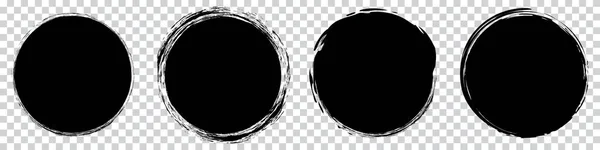 Set Schwarzer Runder Banner Pinsel Gemalter Kreis Auf Transparentem Hintergrund — Stockvektor