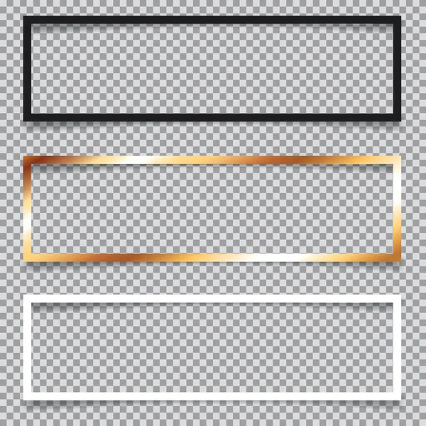 Набор Рамок Золотого Белого Черного Баннеров Прозрачном Фоне — стоковый вектор