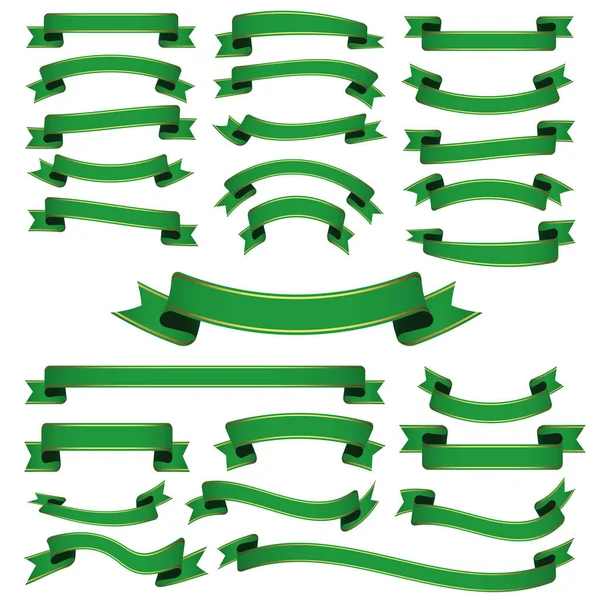 Ensemble Bannière Ruban Vert Sur Fond Transparent — Image vectorielle