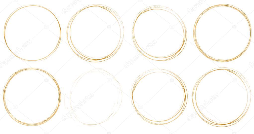 gold brush round frame banners on white background