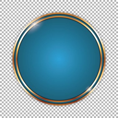 yuvarlak mavi afiş altın çerçeveli ve şeffaf arkaplan