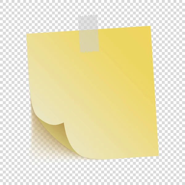 Gelbes Notizpapier Auf Transparentem Hintergrund — Stockvektor