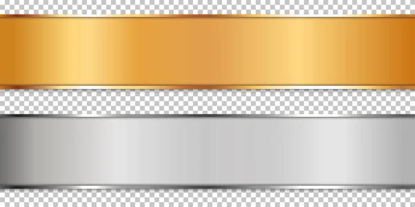 Long Gold Silver Ribbon Banner Transparent Background — Stock Vector