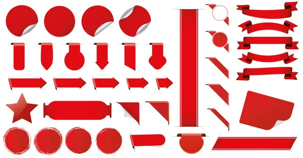 Set Van Verschillende Rode Banners Linten Stickers Andere Vector Design — Stockvector