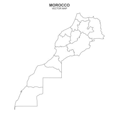 Beyaz arka planda izole edilmiş Fas siyasi haritası