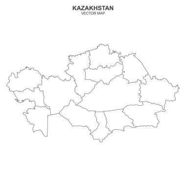 Kazakistan 'ın siyasi haritası beyaz arkaplanda izole edildi