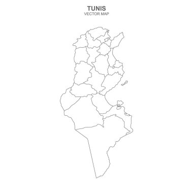 Tunus 'un siyasi haritası beyaz arkaplanda izole edildi
