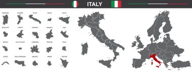 Beyaz zemin üzerinde İtalya 'nın vektör haritaları kümesi
