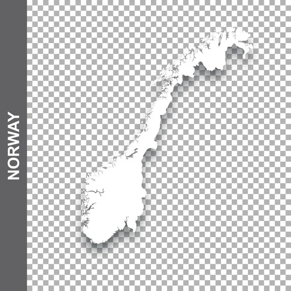 透明背景に影のあるノルウェーの白い地図 — ストックベクタ