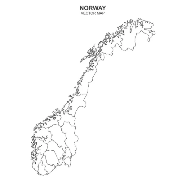 Mapa Político Noruega Aislado Sobre Fondo Blanco — Vector de stock