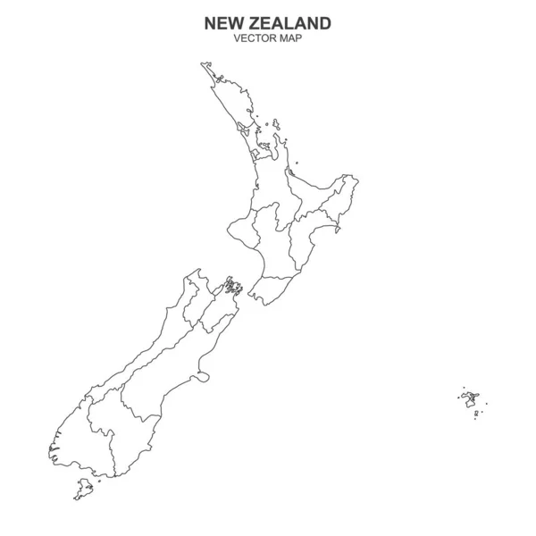 Politieke Kaart Van Nieuw Zeeland Geïsoleerd Witte Achtergrond — Stockvector