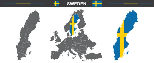 スウェーデンのベクトル地図は白い背景に孤立しています — ストックベクタ