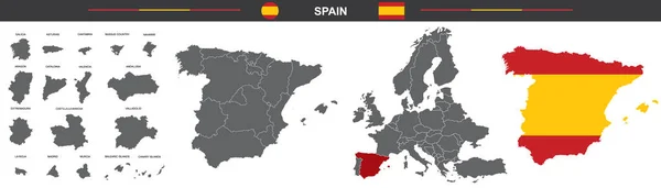 Vektorkarta Över Spanien Med Regiongränser — Stock vektor