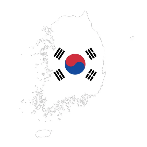 Vetor Mapa Bandeira Coreia Sul Isolado Fundo Branco —  Vetores de Stock