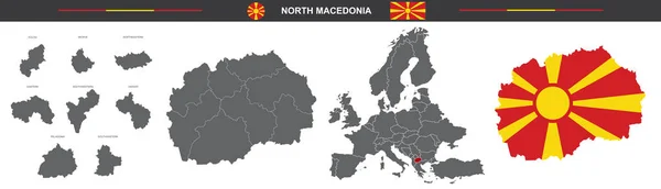 Mapa Vectorial Conjunto Macedonia Del Norte Aislado Sobre Fondo Blanco — Archivo Imágenes Vectoriales