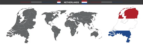 Hollanda Nın Vektör Haritası Bayrağı Beyaz Arkaplanda Izole Edildi — Stok Vektör