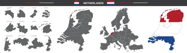 Vektor Karta Flagga Nederländerna Isolerad Vit Bakgrund — Stock vektor