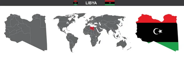 白い背景に孤立したリビアのベクトルマップ旗 — ストックベクタ