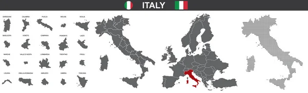 Conjunto Mapas Vetoriais Itália Sobre Fundo Branco — Vetor de Stock