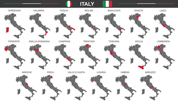 Serie Mappe Vettoriali Italia Sfondo Bianco — Vettoriale Stock