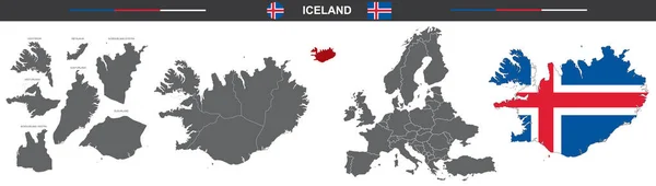 Vector Mapa Conjunto Islandia Aislado Sobre Fondo Blanco — Vector de stock